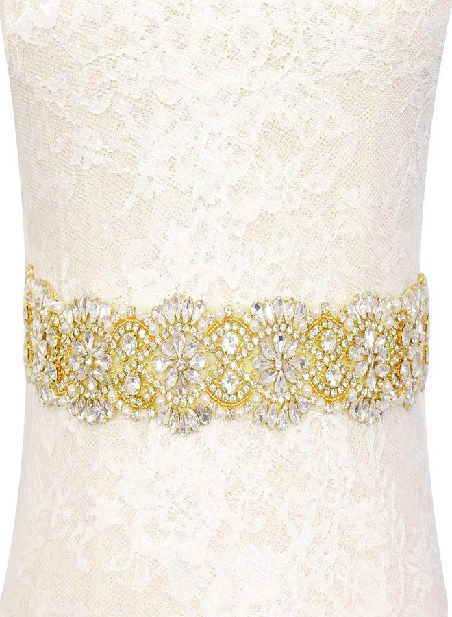 Pardecor Rhinestone Belt Women Belt Wedding Dress Gold Sash Crystal Applique Bridal Belt Bridal Gowns Sash Beaded Trim Bridesmaid Sash Perfect for Wedding - Image 1